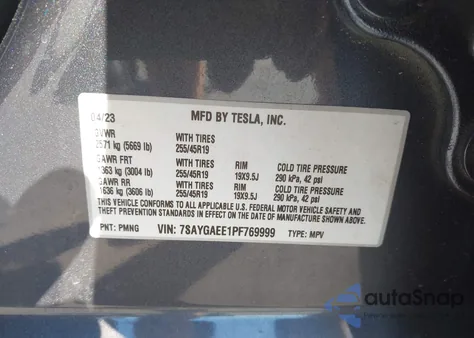 2023 Tesla Model Y Awd/Long Range Dual Motor All-Wheel Drive from USA, damaged, VIN 7SAYGAEE1PF769999
